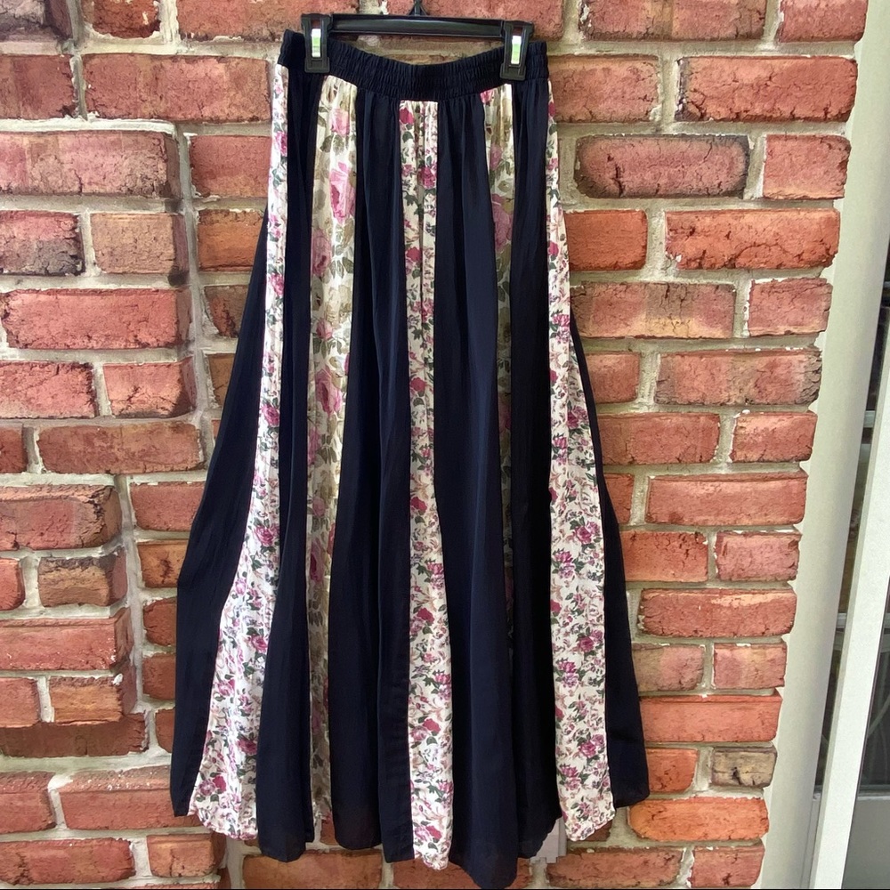 Vintage Laura Lane Maxi Black & Floral Skirt M